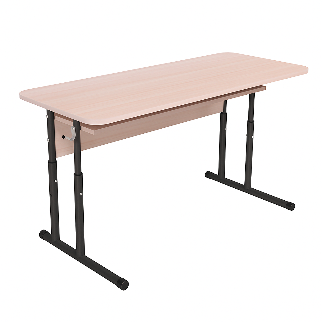 2-місний учнівський стіл з полицею, на металевому каркасі (кругла труба), для навчальних закладів, ЛЕЛЕКА, 1200х500х640-760 мм.